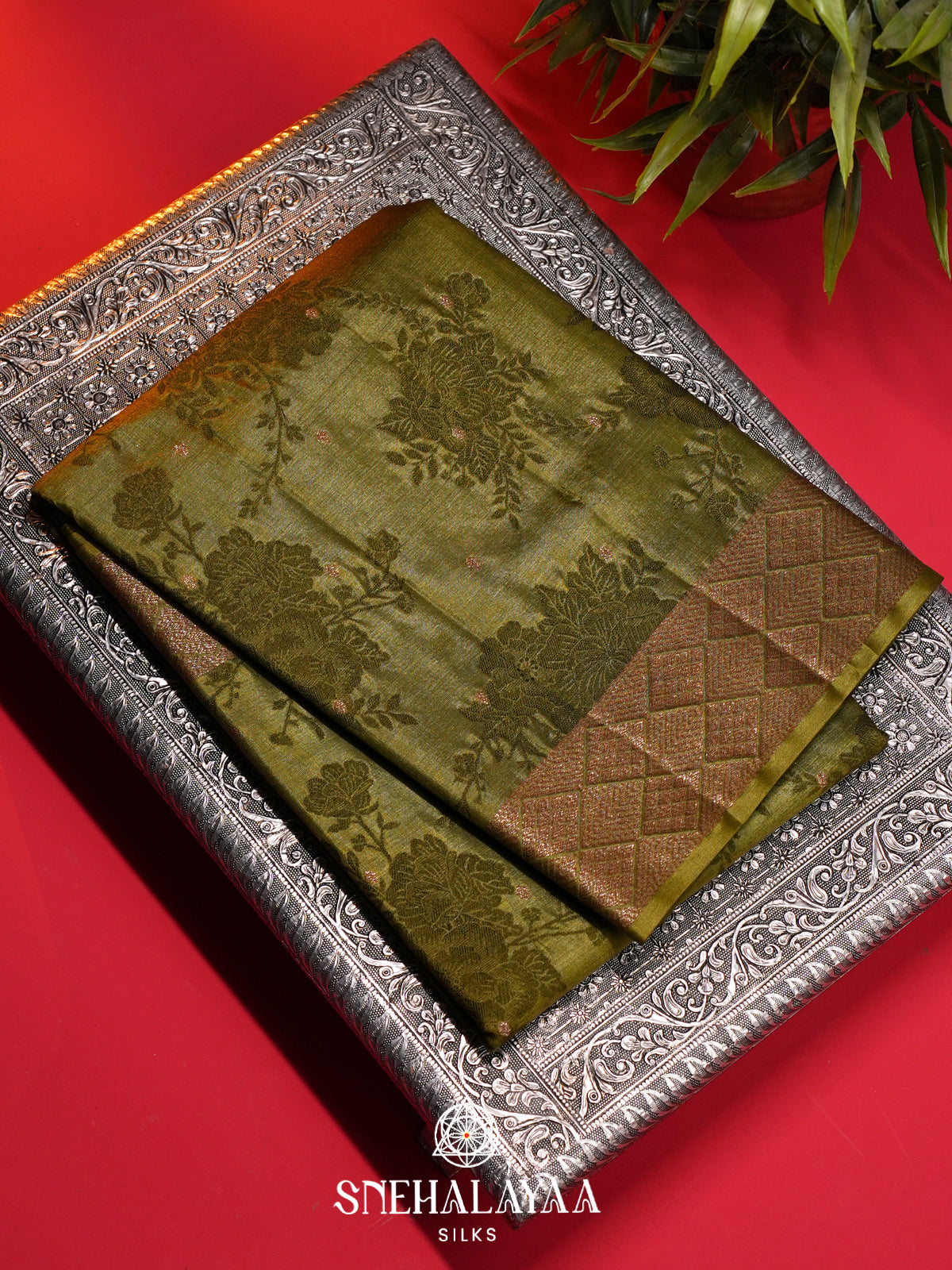 Olive Green Tussar Saree