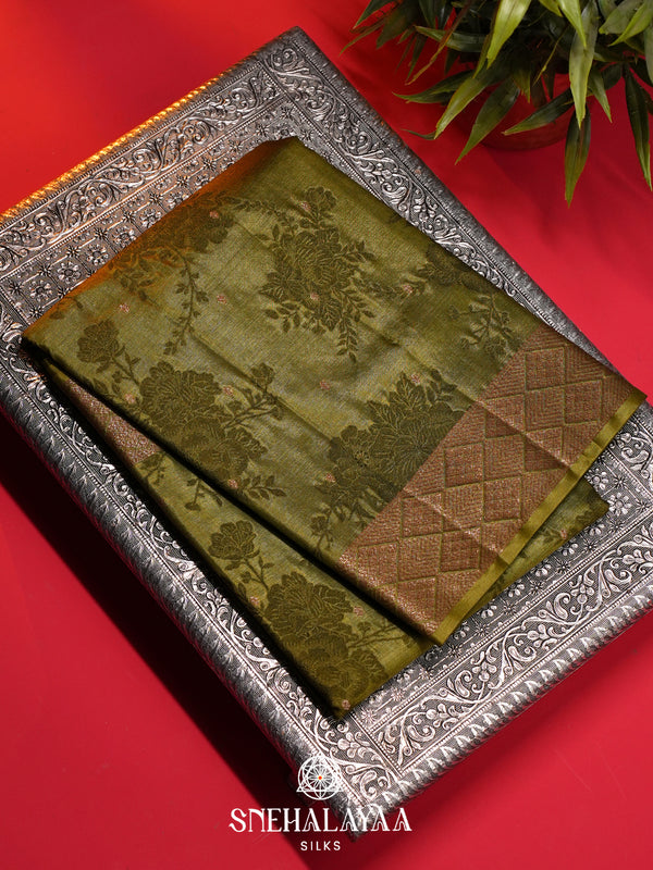 Olive Green Tussar Saree