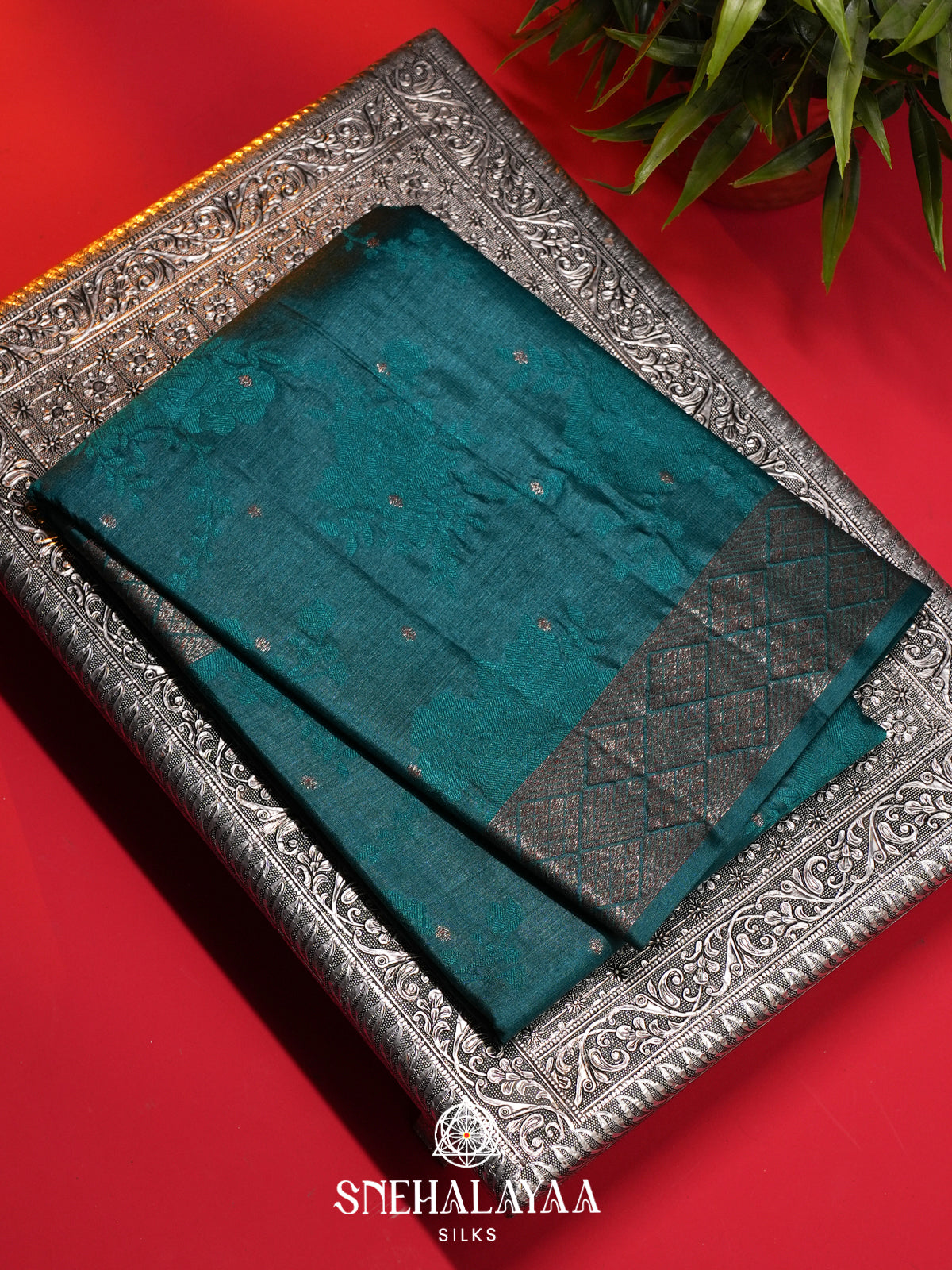 Teal Blue Tussar Saree