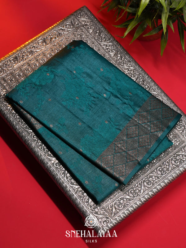 Teal Blue Tussar Saree