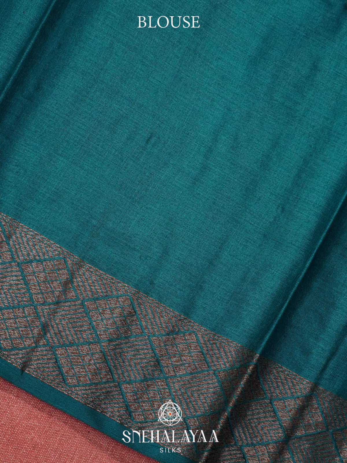 Teal Blue Tussar Saree