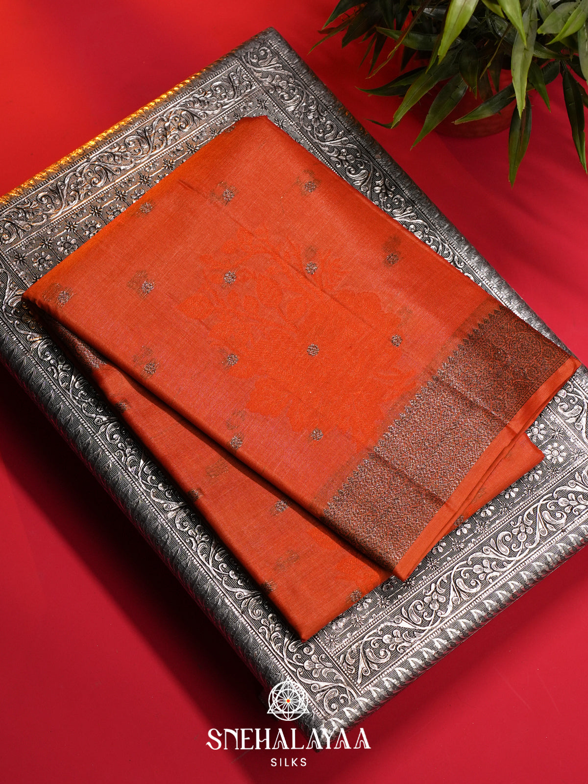 Rust Orange Tussar Saree