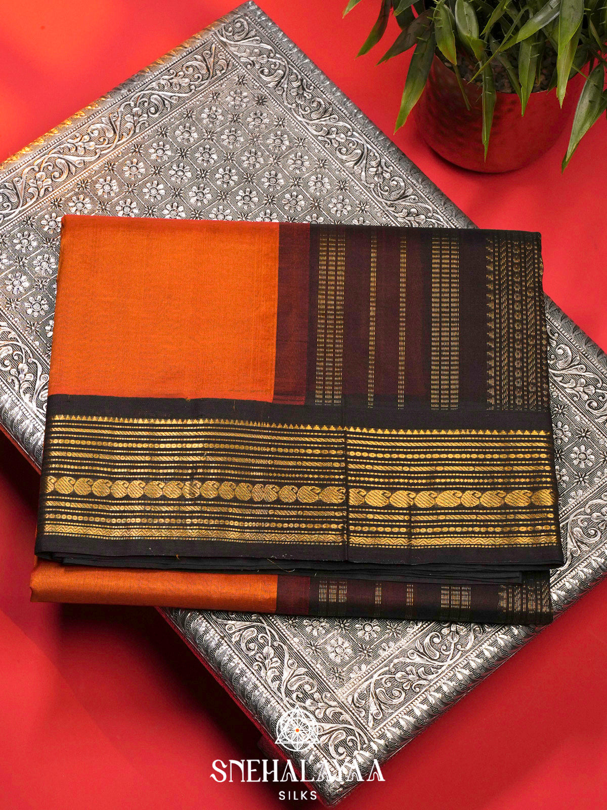 Orange Kanchi Silk Cotton Saree