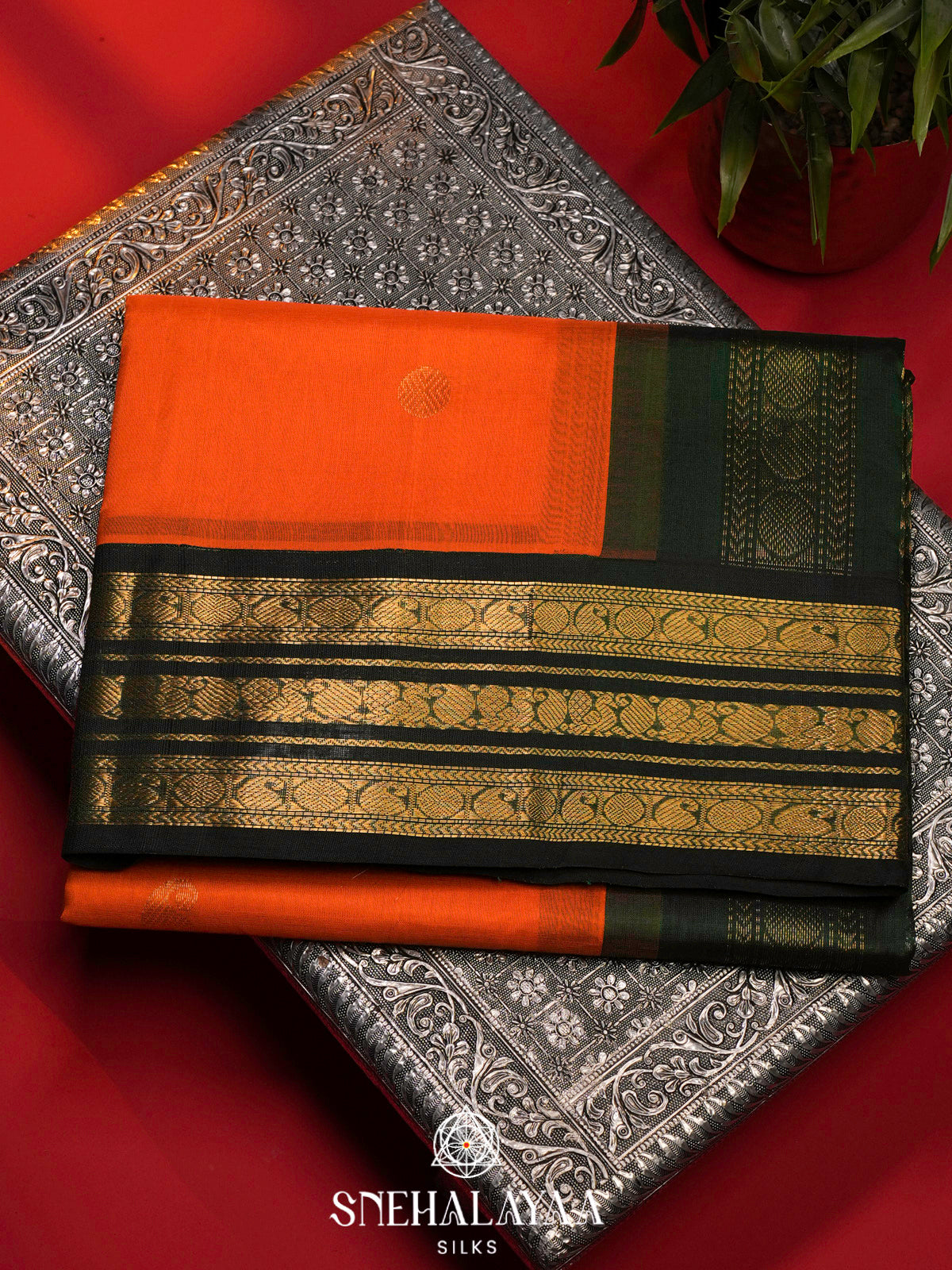 Rust Orange Kanchi Silk Cotton Saree