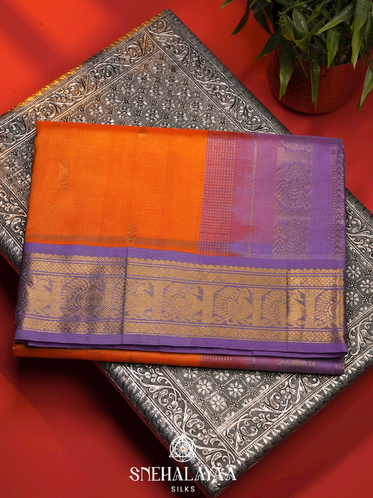 Orange Kanchi Silk Cotton Saree