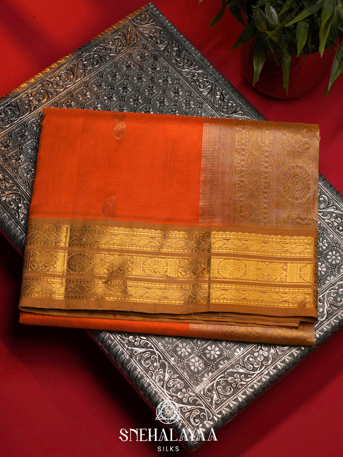 Orange Kanchi Silk Cotton Saree