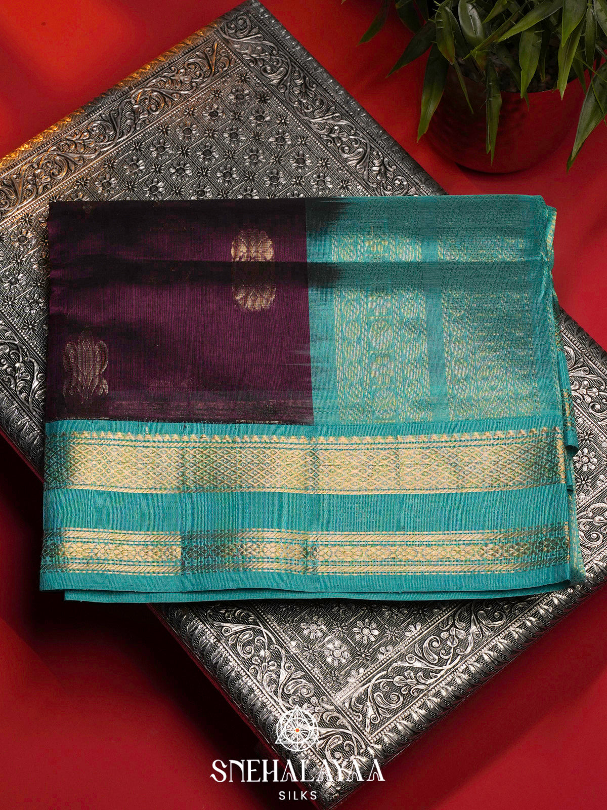 Wine Kanchi Silk Cotton Saree