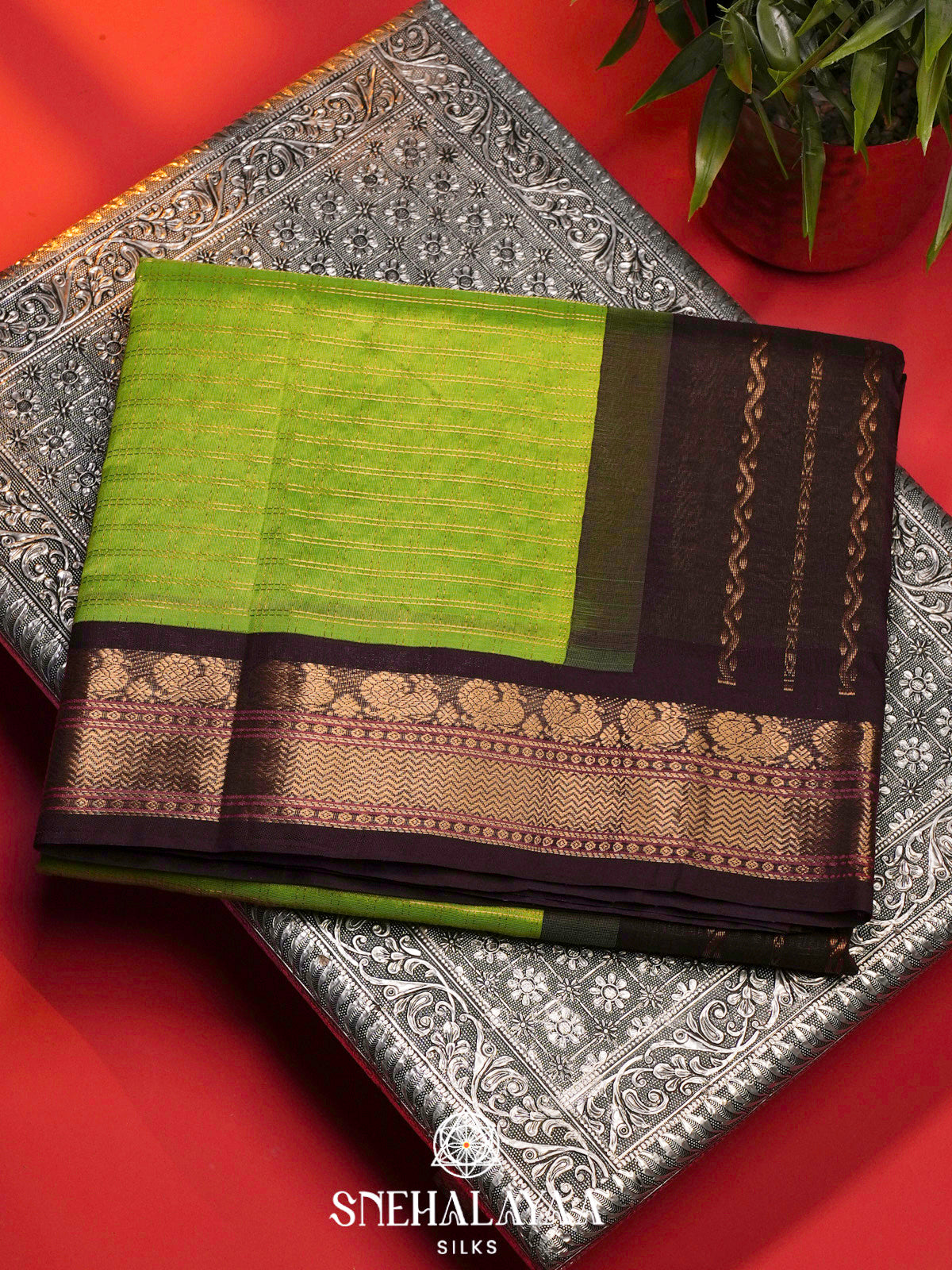 Lime Green Kanchi Silk Cotton Saree