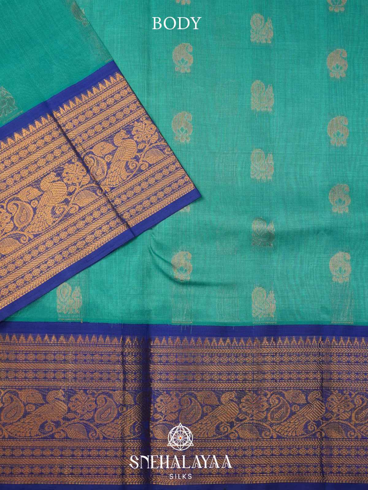 Teal Blue Kanchi Silk Cotton Saree