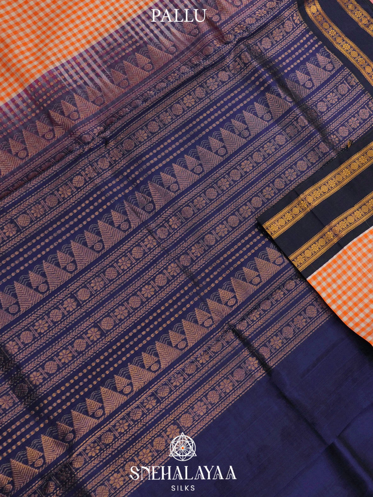 Orange Checks Kanchi Silk Cotton Saree