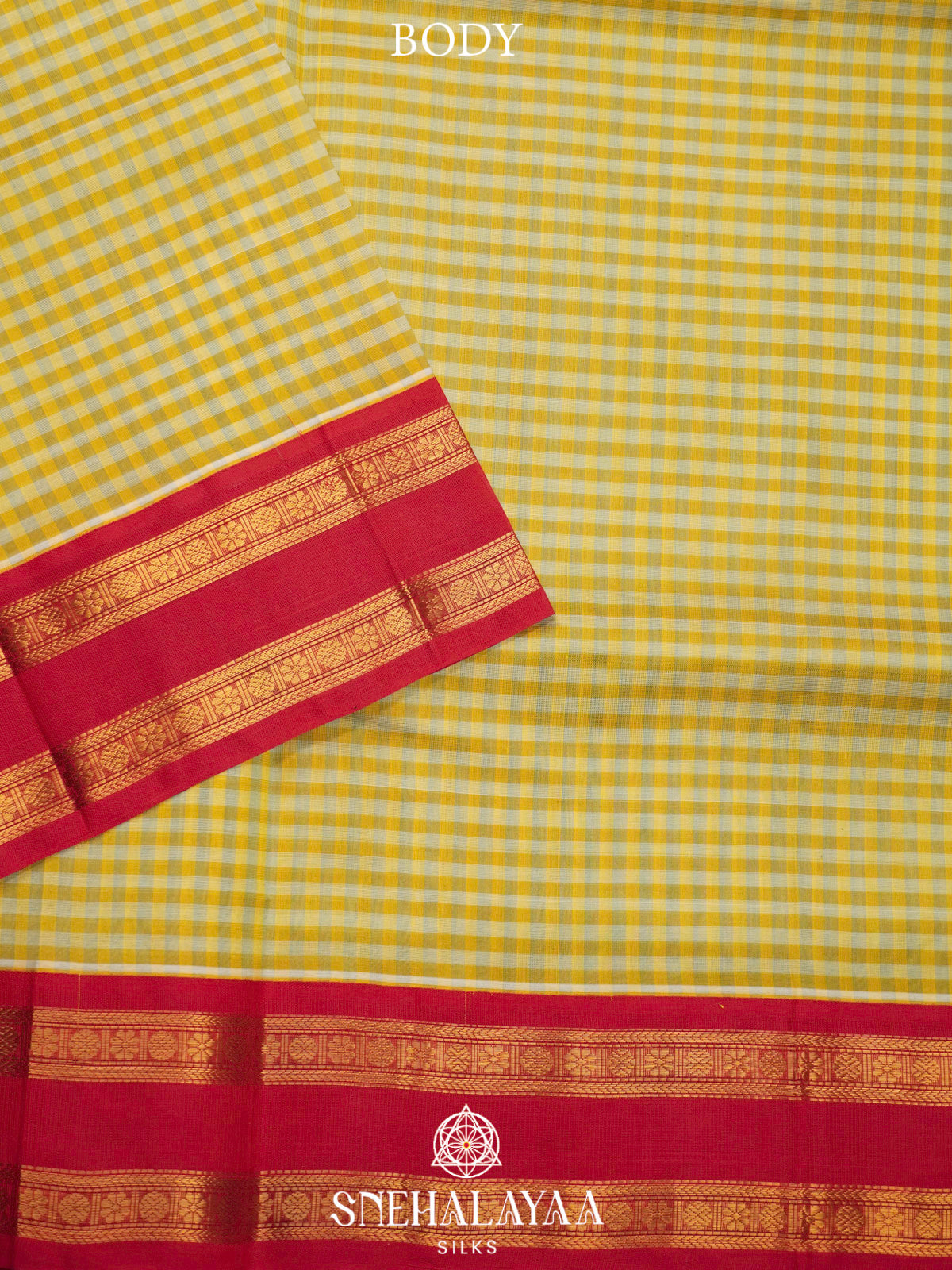 Yellow Checks Kanchi Silk Cotton Saree