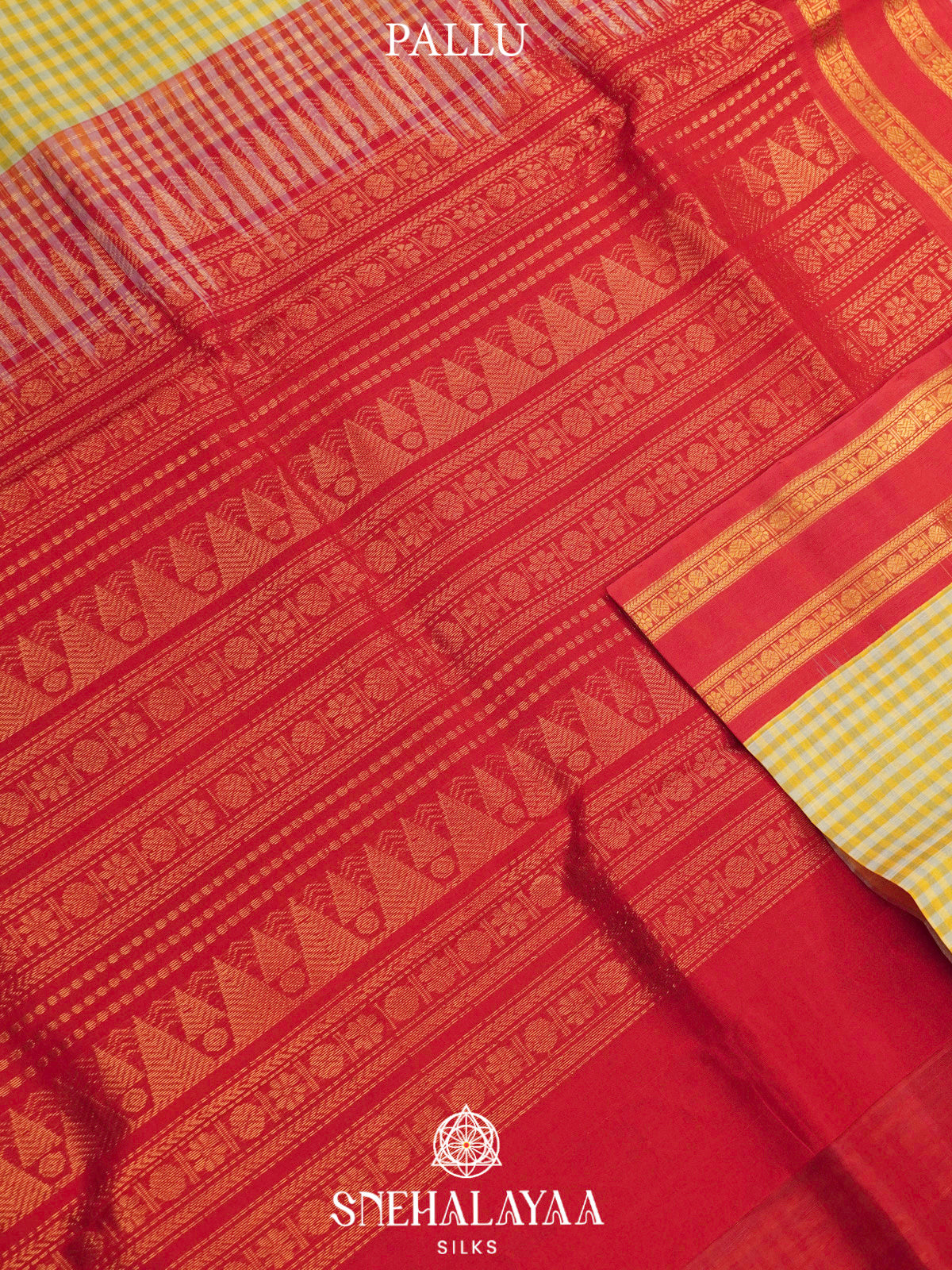 Yellow Checks Kanchi Silk Cotton Saree