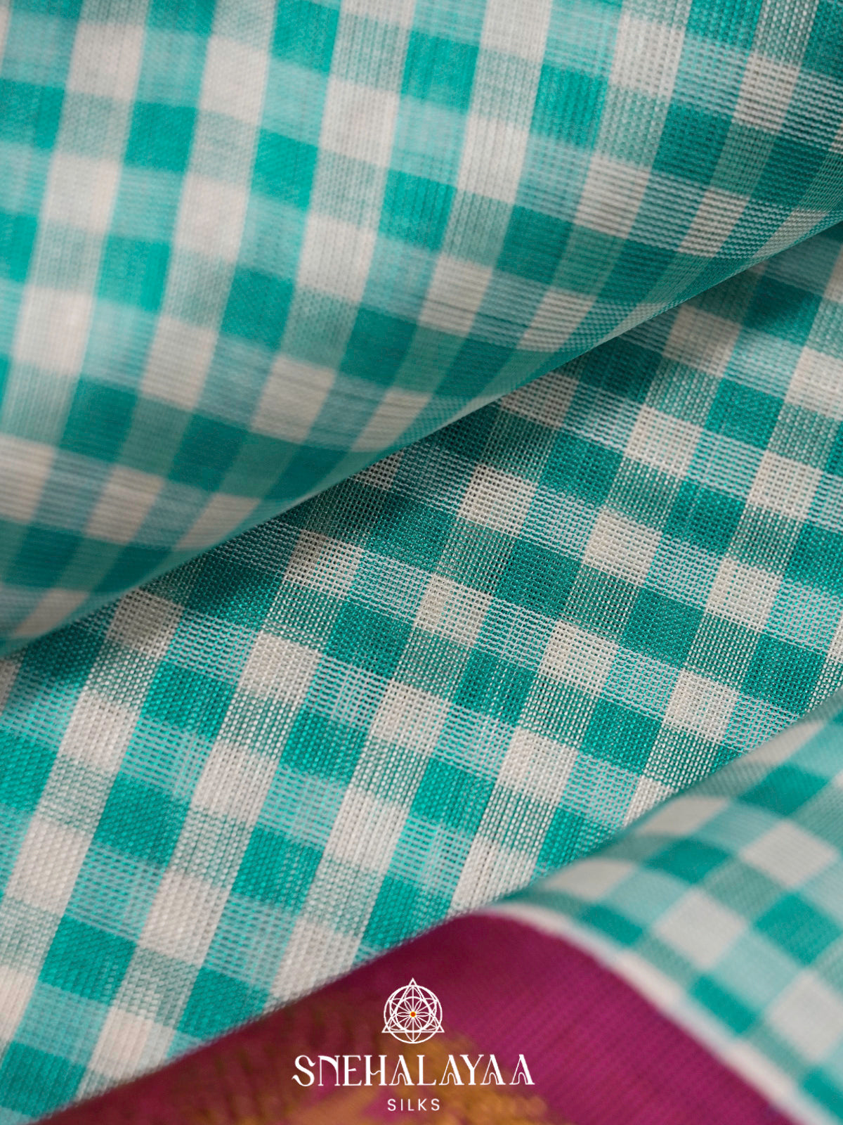 Teal Blue Checks Kanchi Silk Cotton Saree