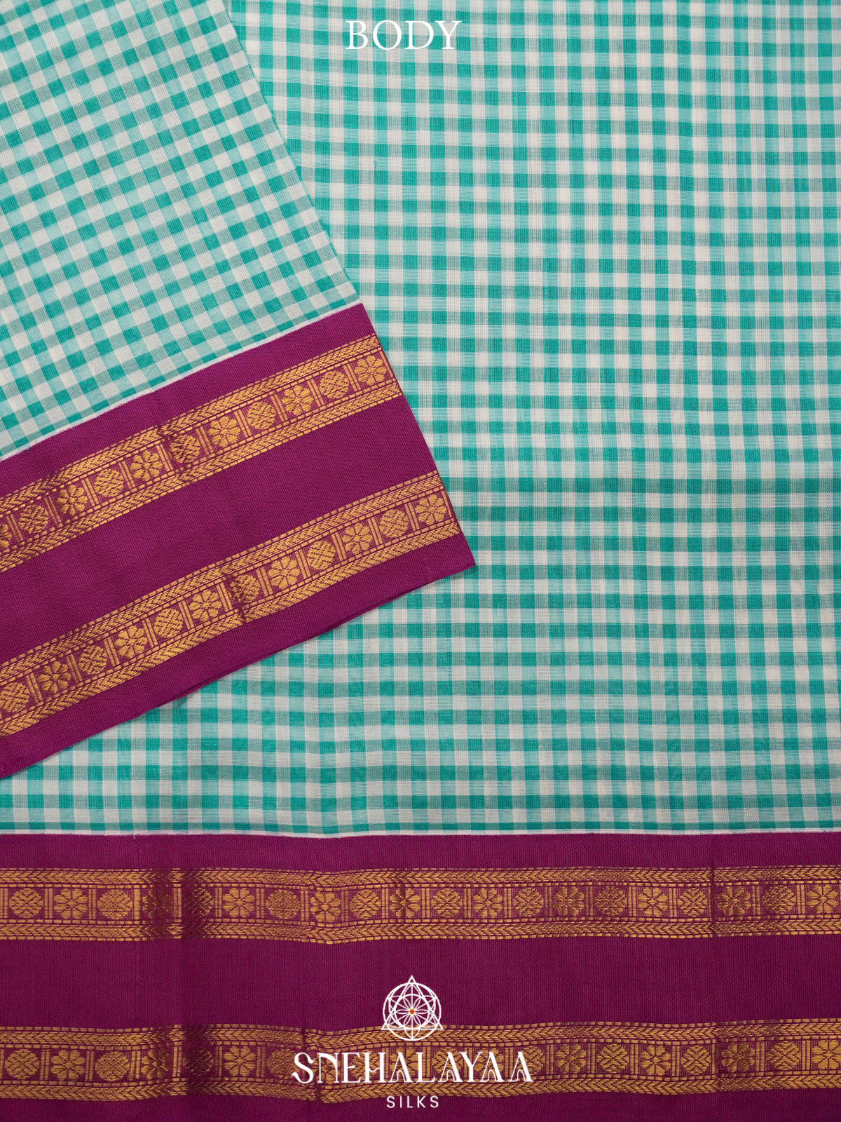 Teal Blue Checks Kanchi Silk Cotton Saree