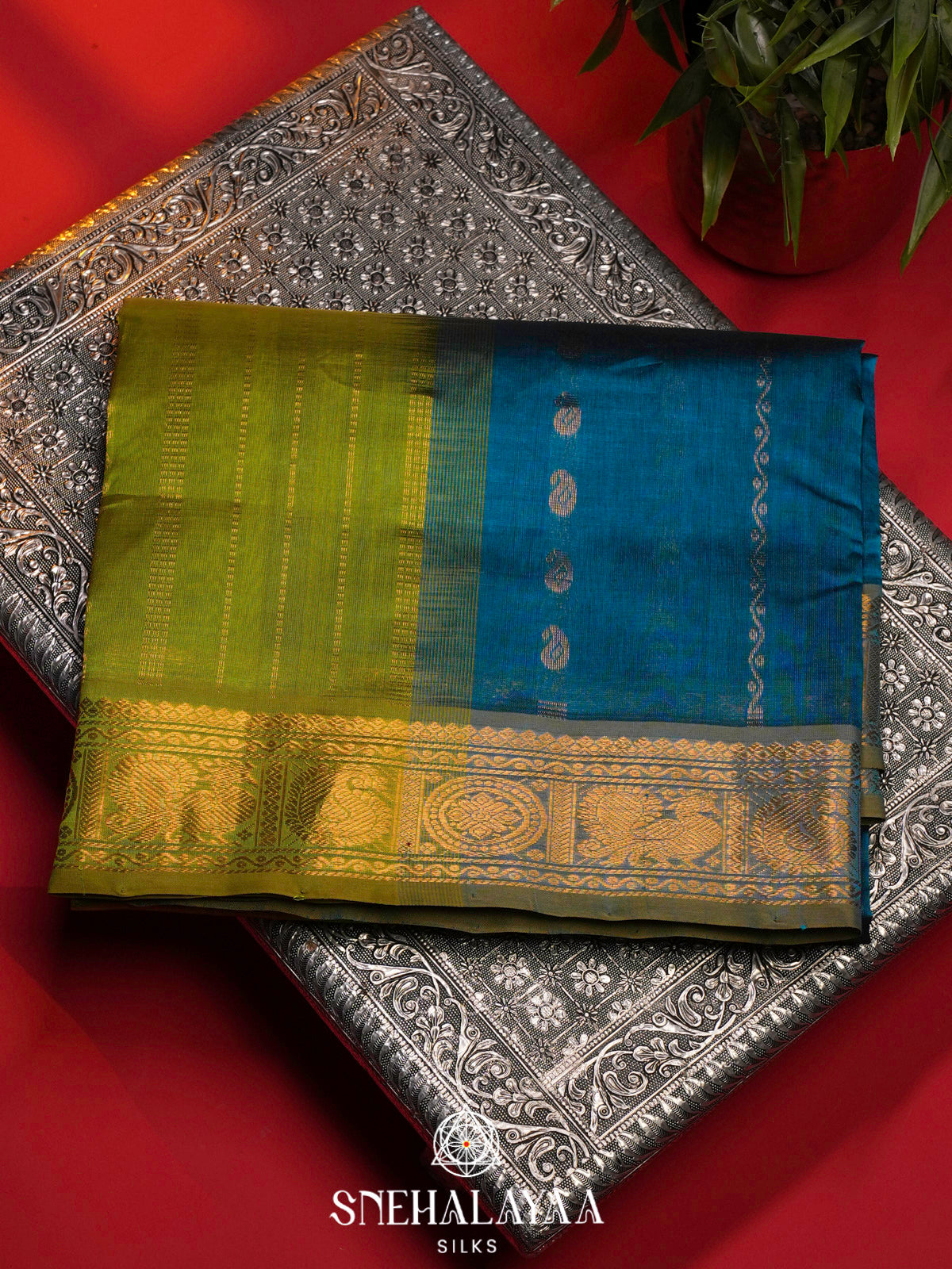 Peacock Blue Kanchi Silk Cotton Saree