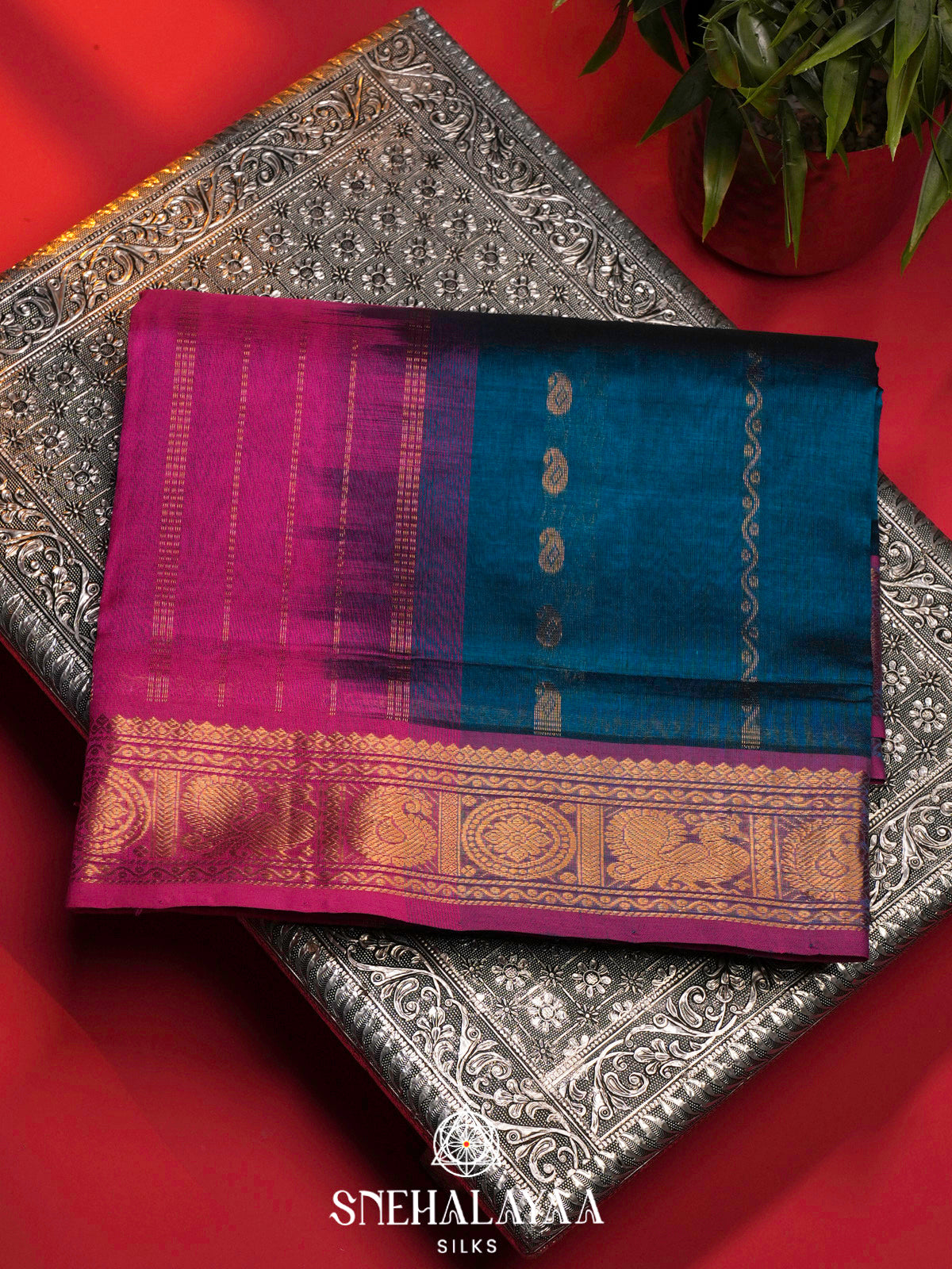 Peacock Blue Kanchi Silk Cotton Saree