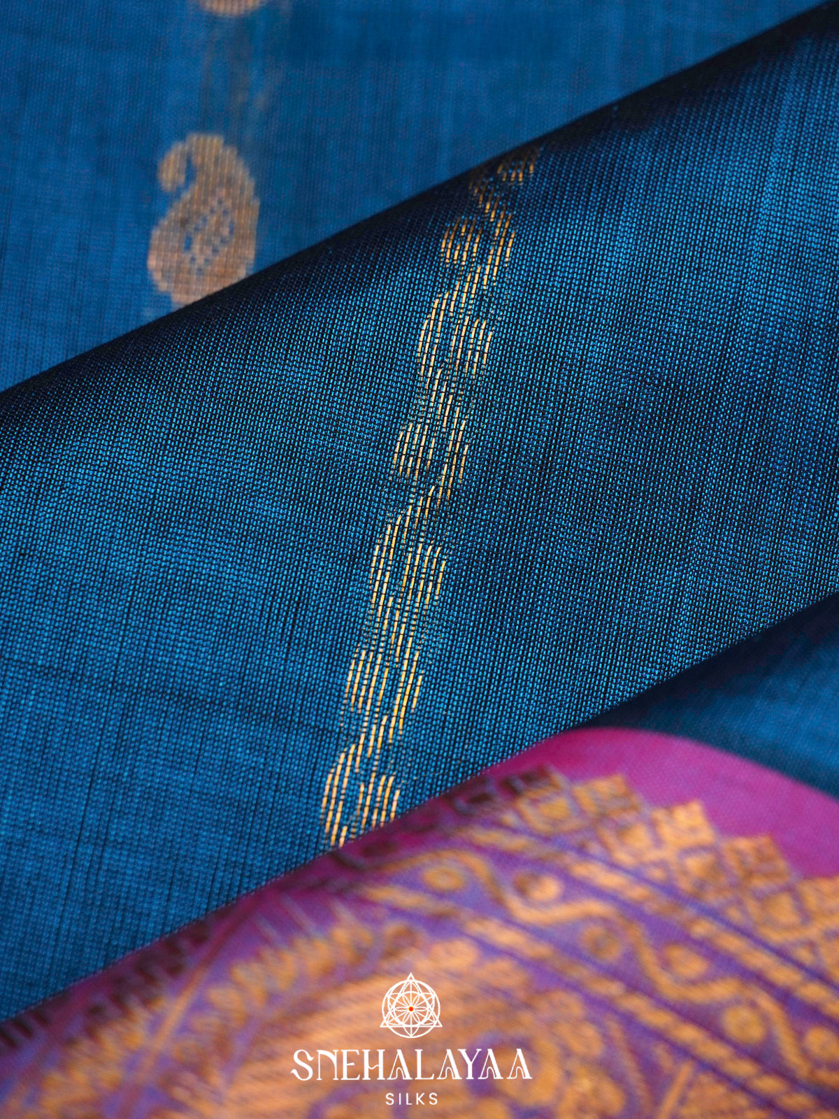 Peacock Blue Kanchi Silk Cotton Saree