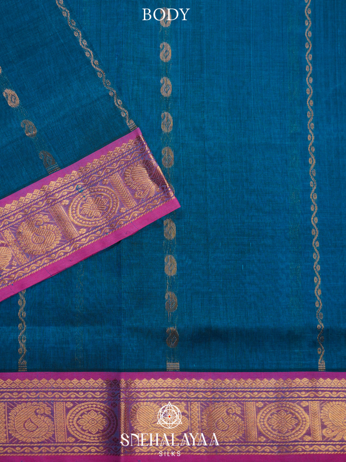 Peacock Blue Kanchi Silk Cotton Saree
