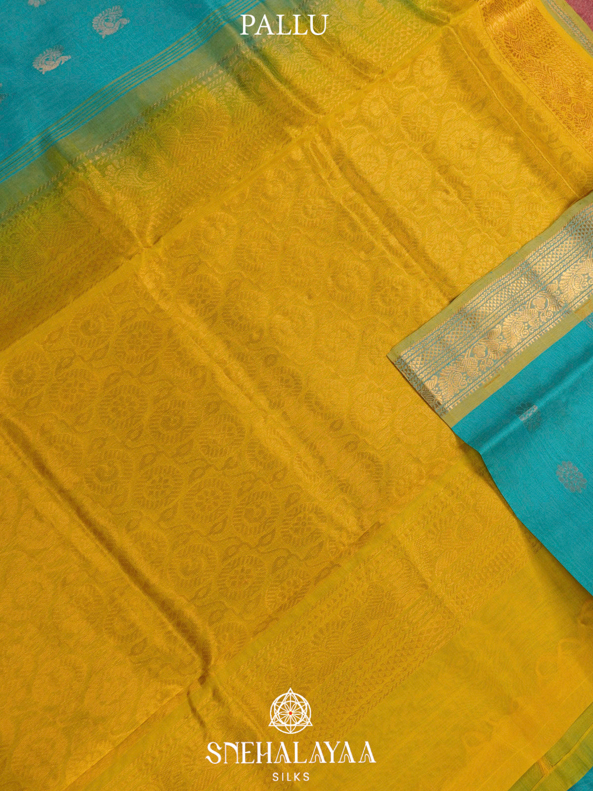 Sky Blue Kanchi Silk Cotton Saree