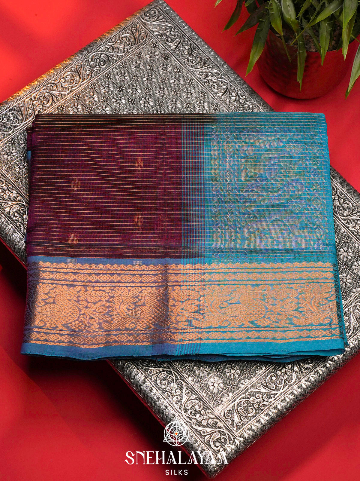 Wine Kanchi Silk Cotton Saree