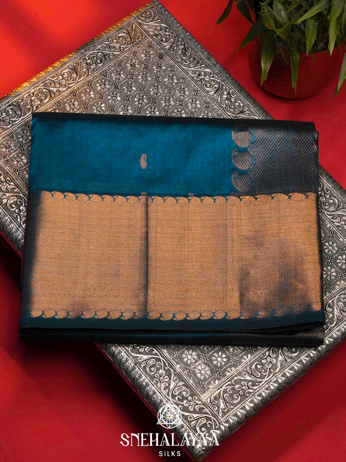 Peacock Blue Kanchi Silk Cotton Saree