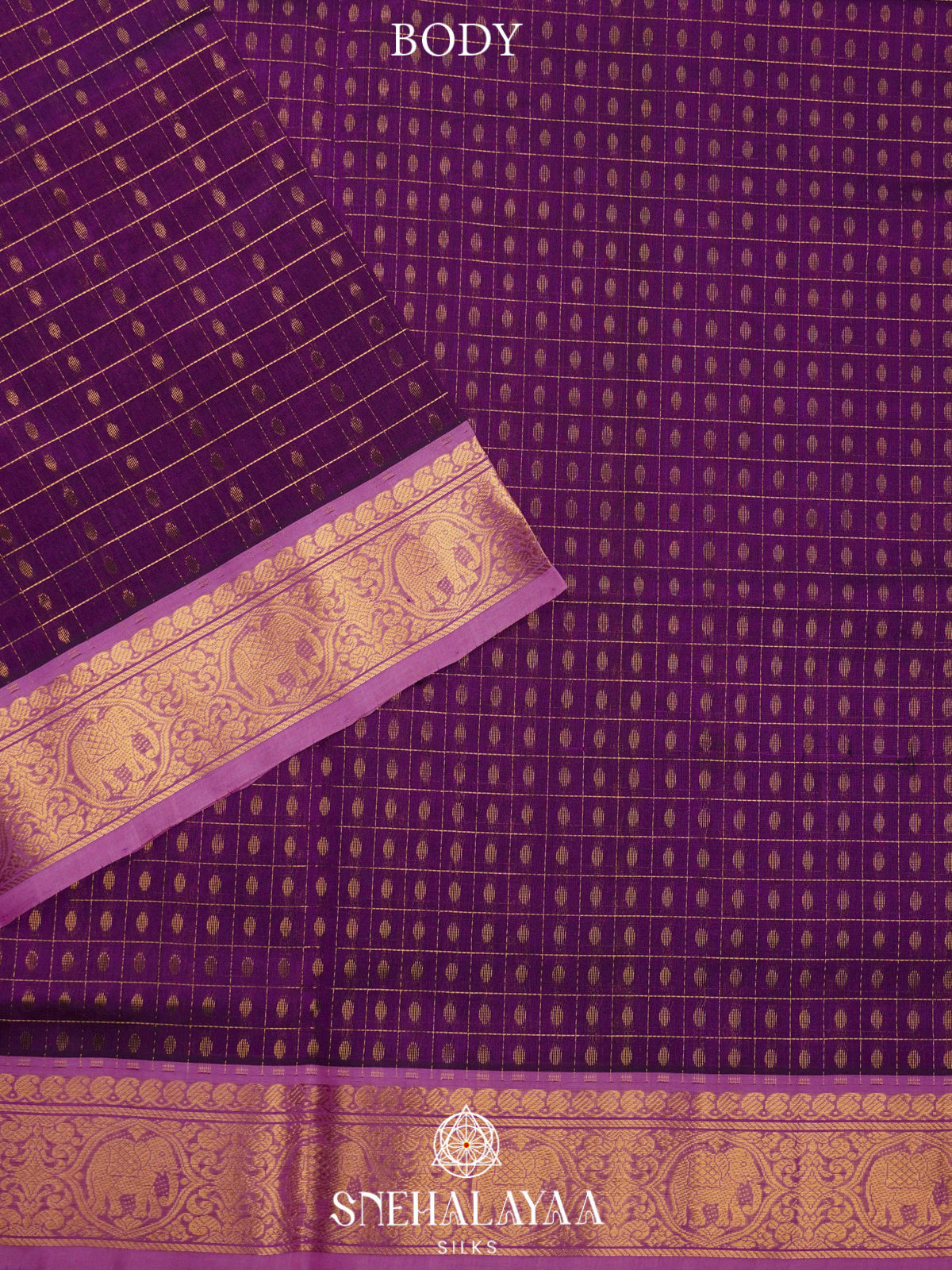 Purple Kanchi Silk Cotton Saree with 1000 Buttas
