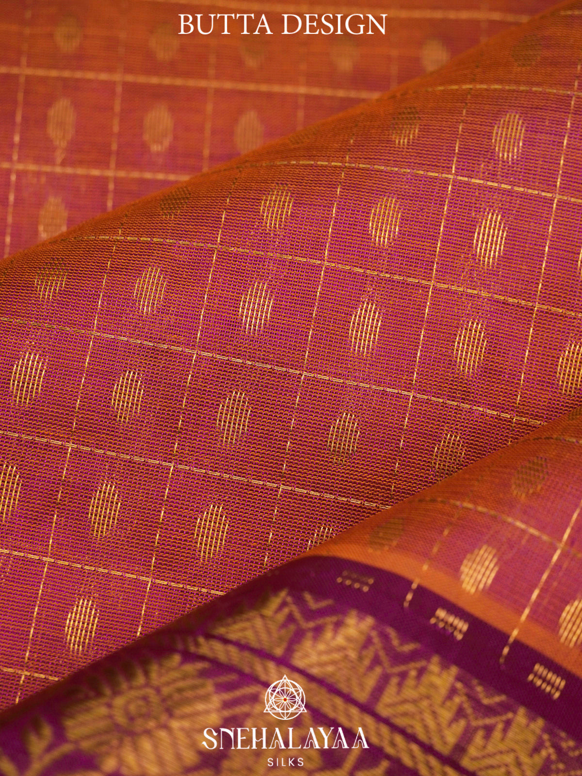 Rust Orange Kanchi Silk Cotton Saree with 1000 Buttas