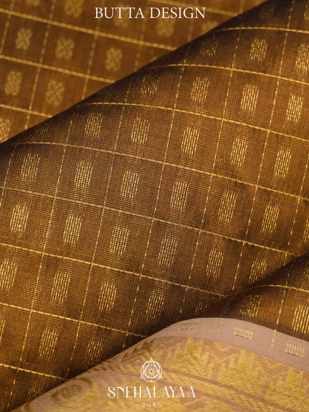 Olive Brown Kanchi Silk Cotton Saree with 1000 Buttas