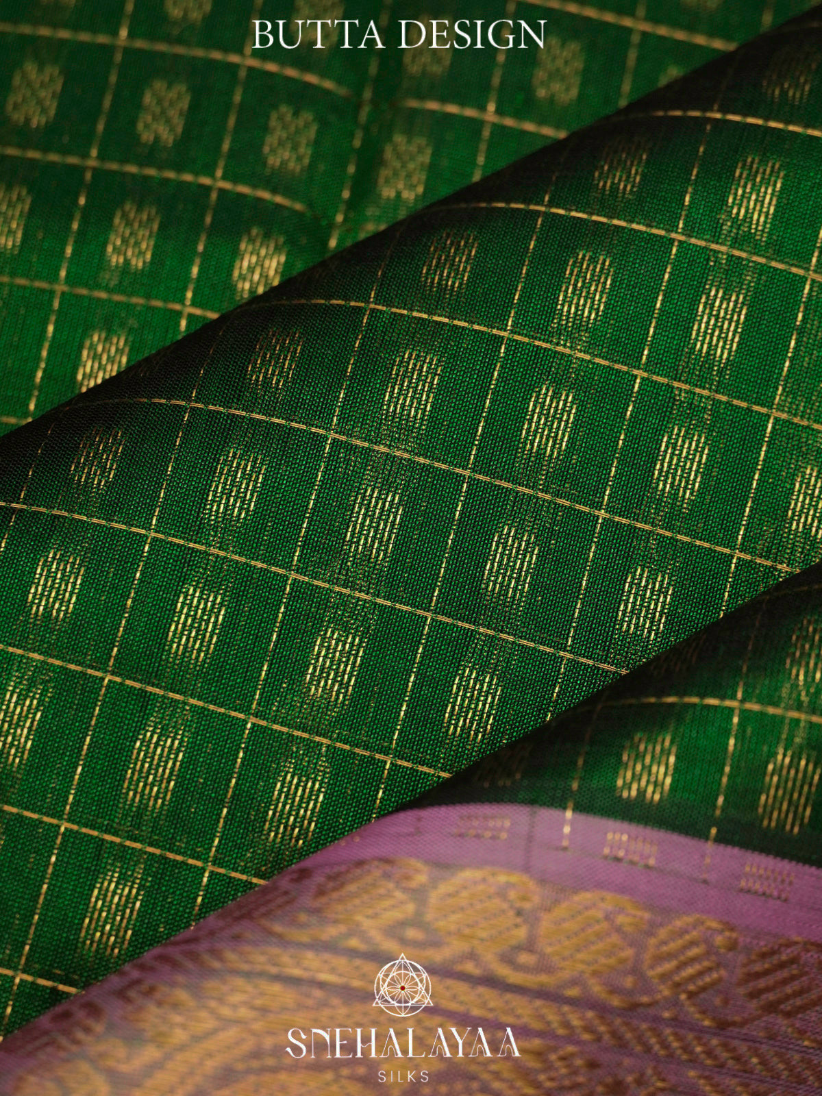 Green Kanchi Silk Cotton Saree with 1000 Buttas