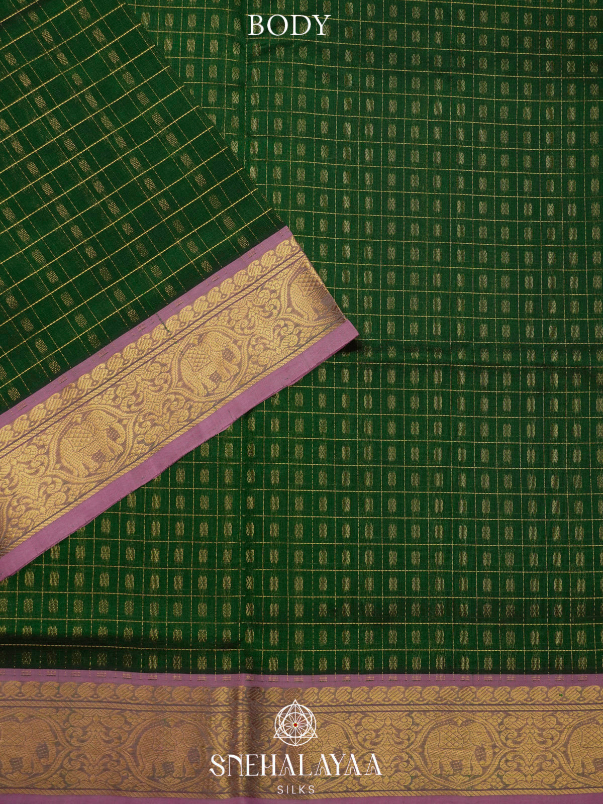 Green Kanchi Silk Cotton Saree with 1000 Buttas