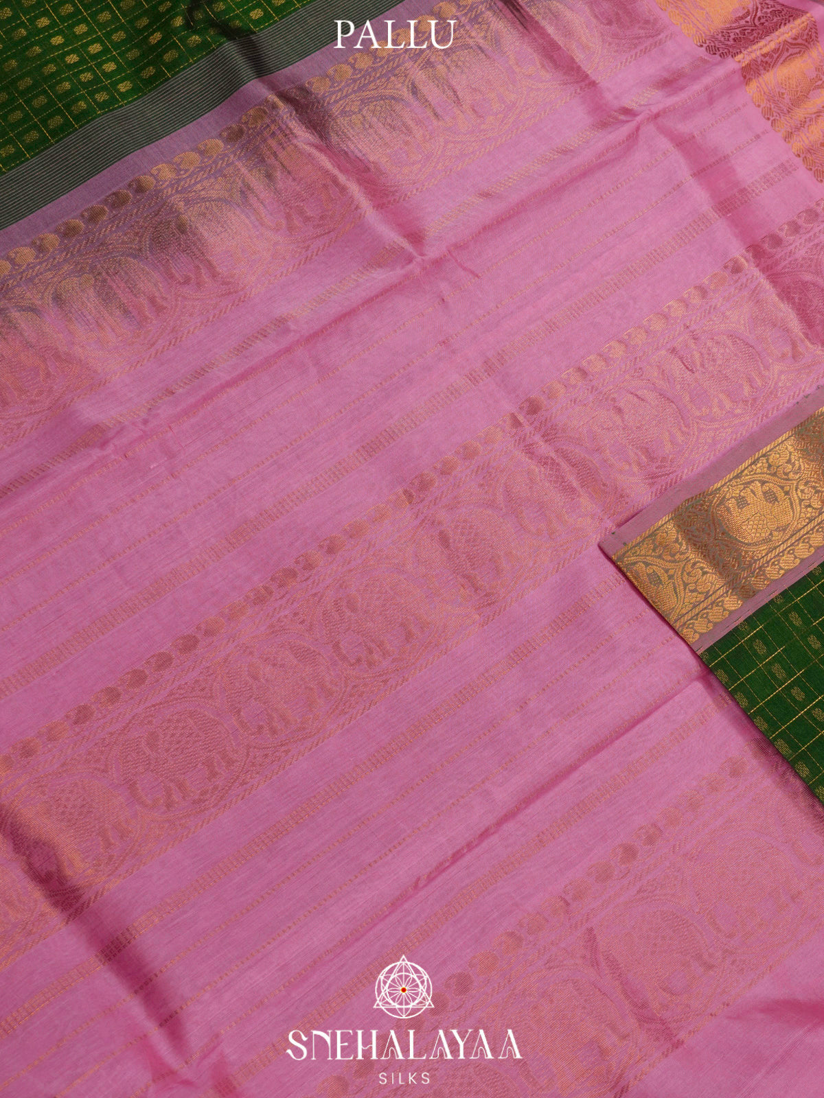 Green Kanchi Silk Cotton Saree with 1000 Buttas