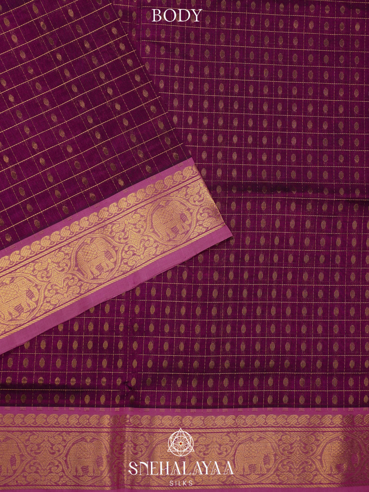 Purple Kanchi Silk Cotton Saree with 1000 Buttas
