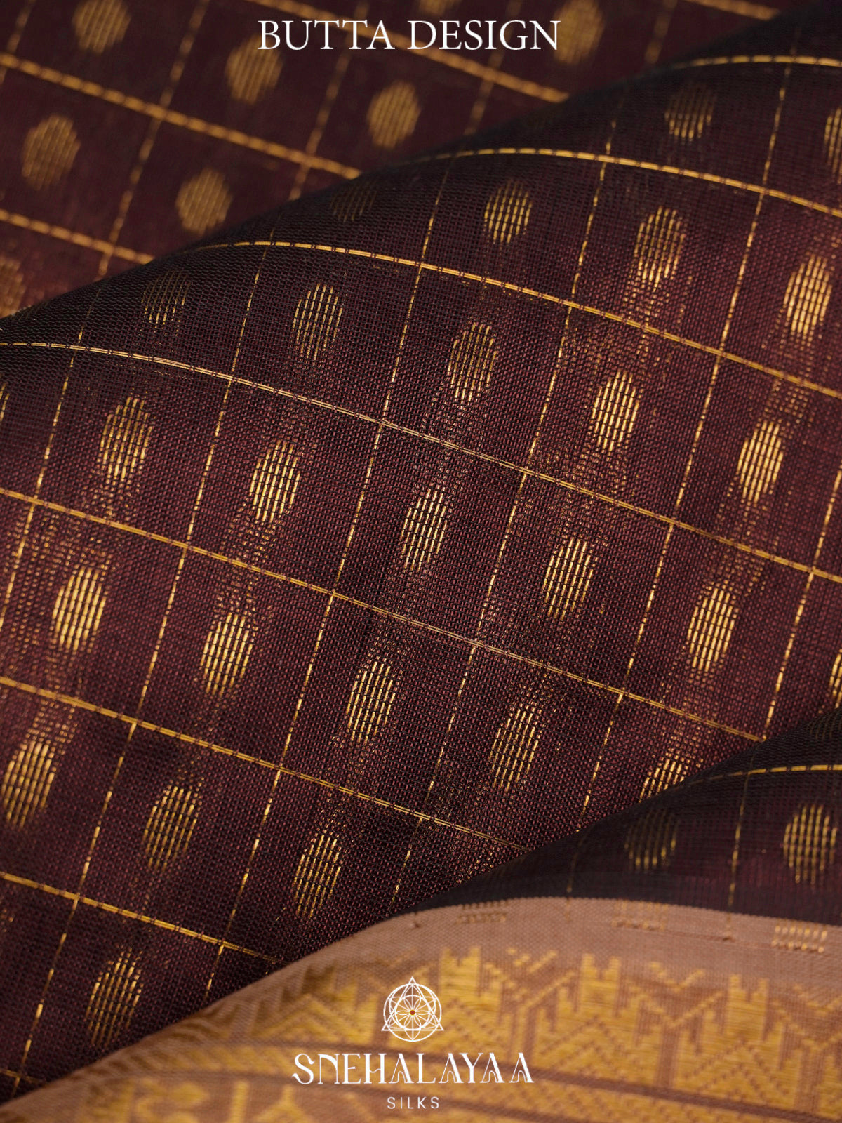 Brown Kanchi Silk Cotton Saree with 1000 Buttas
