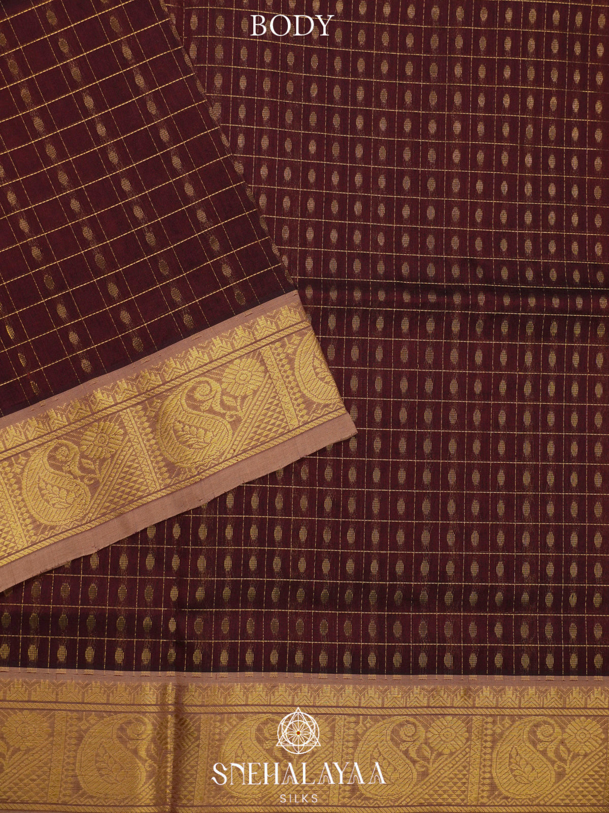 Brown Kanchi Silk Cotton Saree with 1000 Buttas