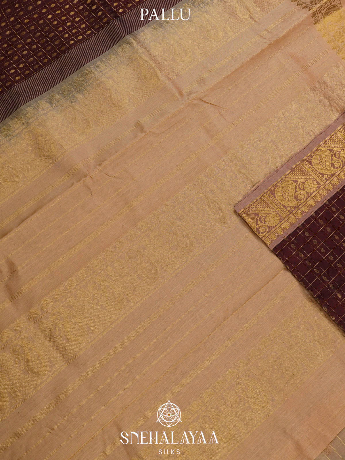 Brown Kanchi Silk Cotton Saree with 1000 Buttas