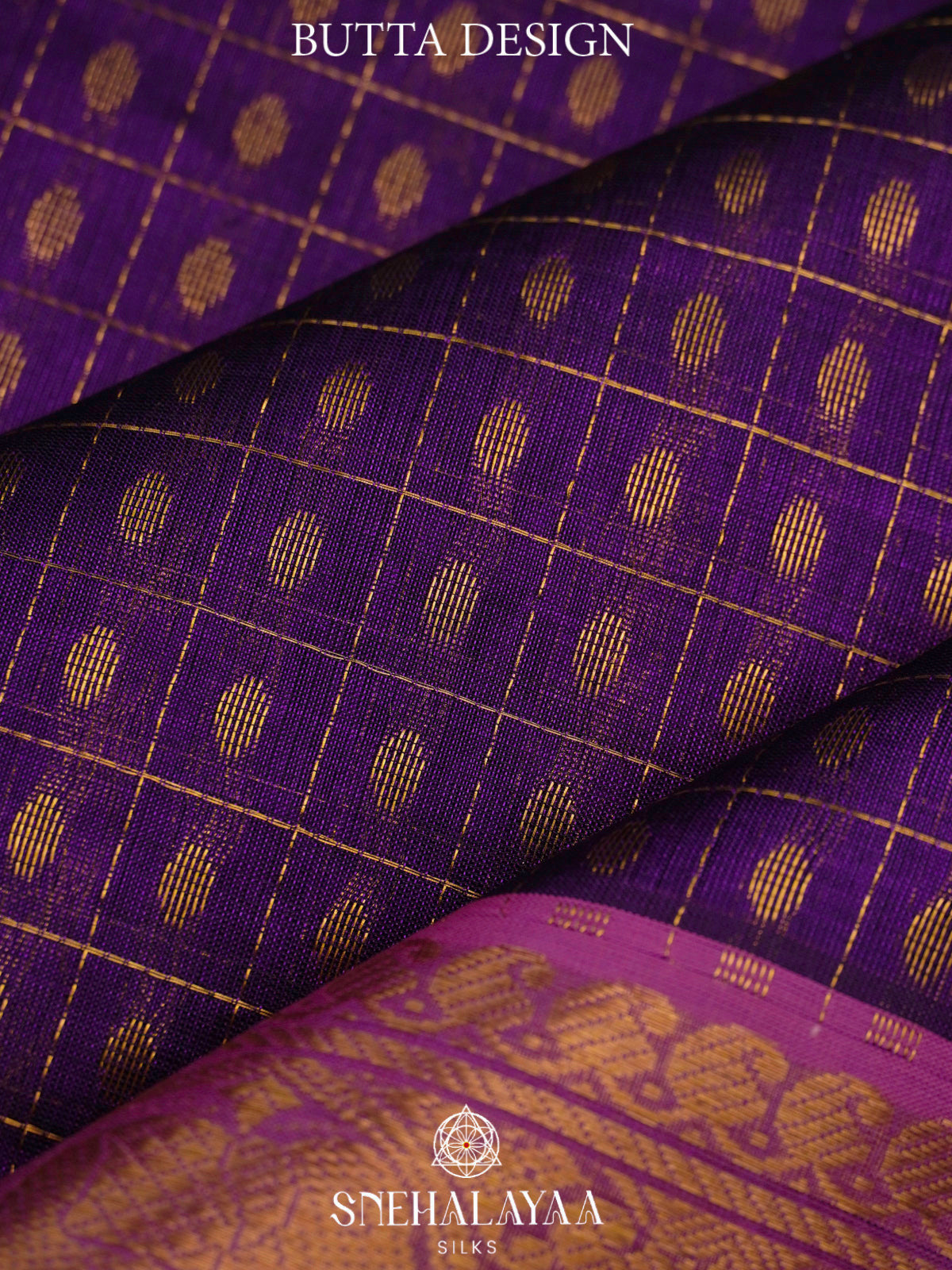 Purple Kanchi Silk Cotton Saree with 1000 Buttas