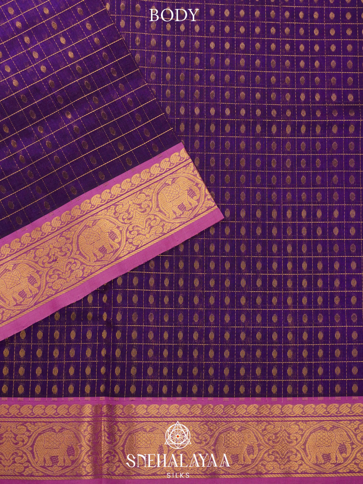 Purple Kanchi Silk Cotton Saree with 1000 Buttas