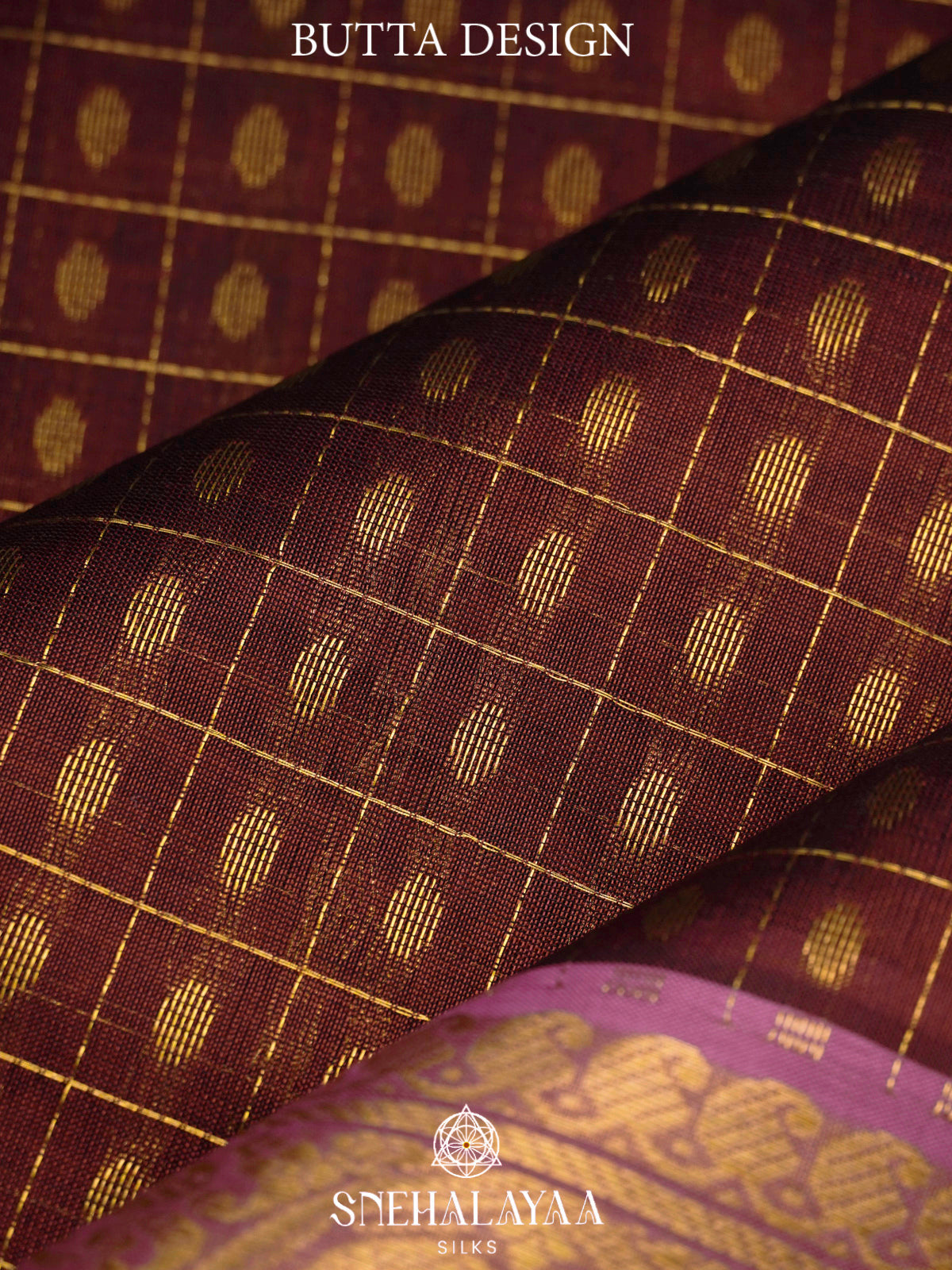 Maroon Kanchi Silk Cotton Saree with 1000 Buttas