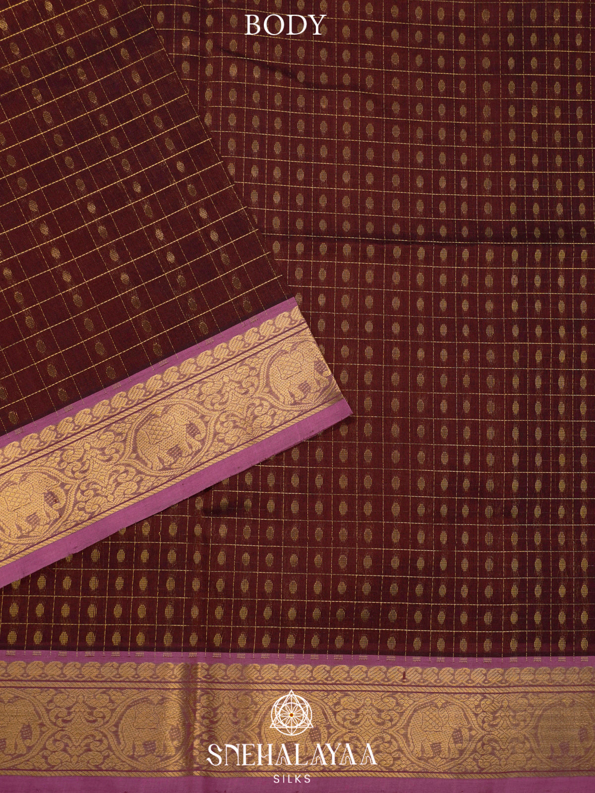 Maroon Kanchi Silk Cotton Saree with 1000 Buttas