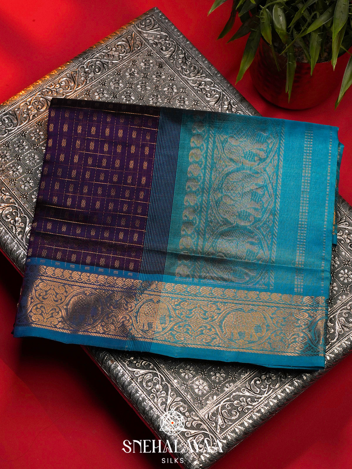 Royal Purple Kanchi Silk Cotton Saree with 1000 Buttas