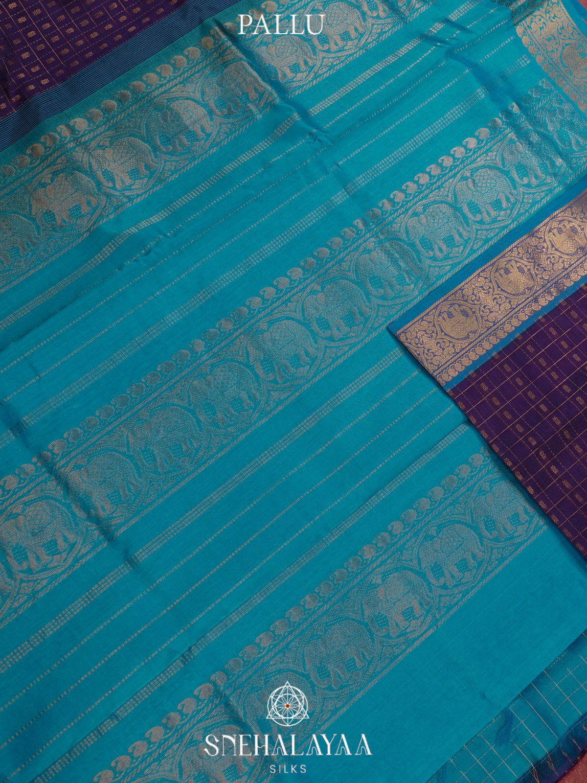 Royal Purple Kanchi Silk Cotton Saree with 1000 Buttas