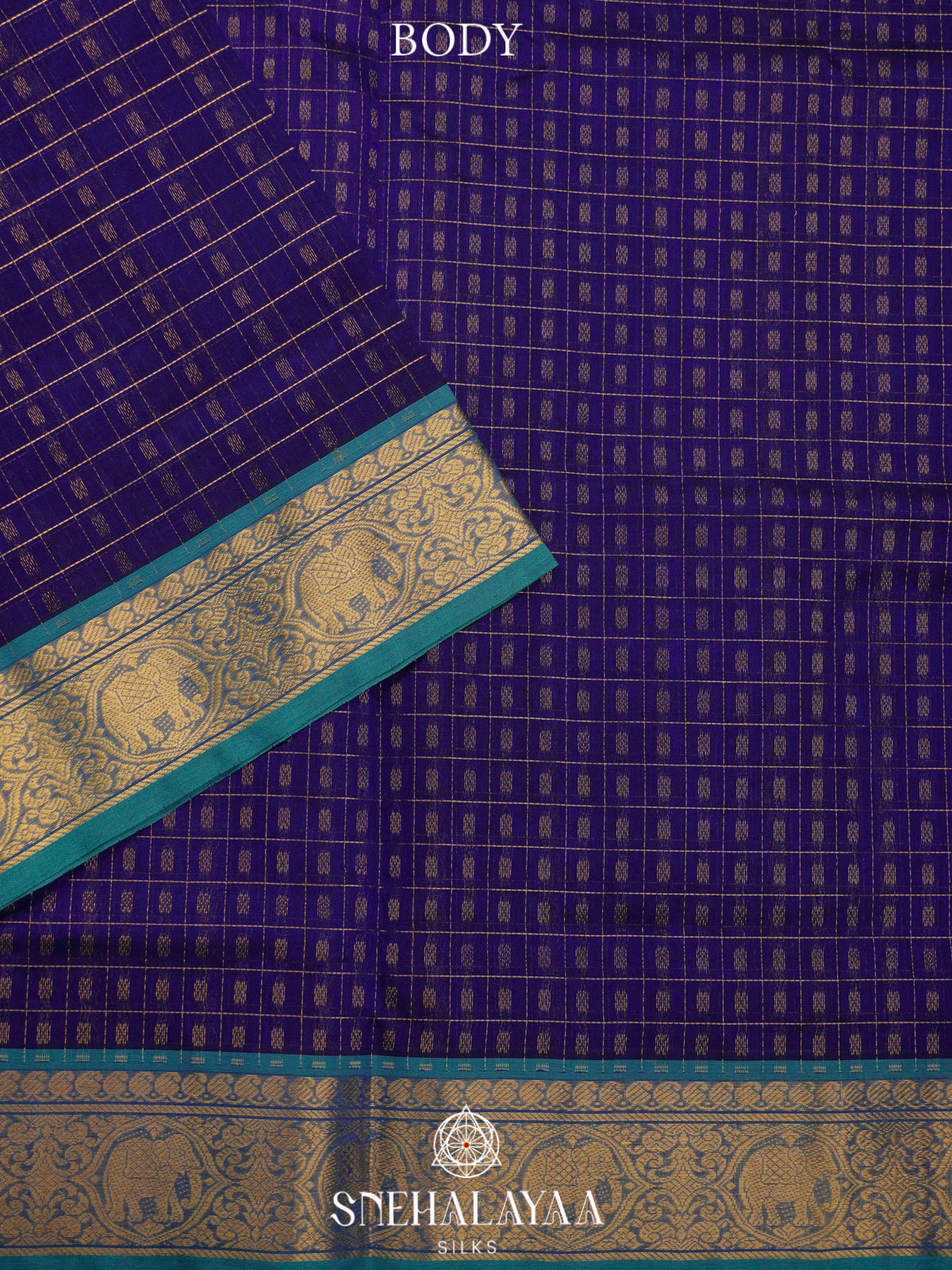 Blue Kanchi Silk Cotton Saree with 1000 Buttas