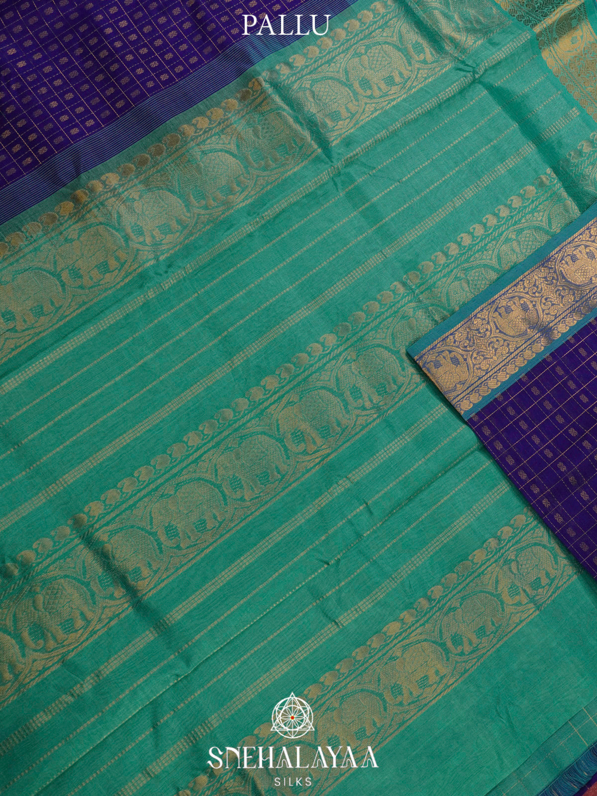 Blue Kanchi Silk Cotton Saree with 1000 Buttas