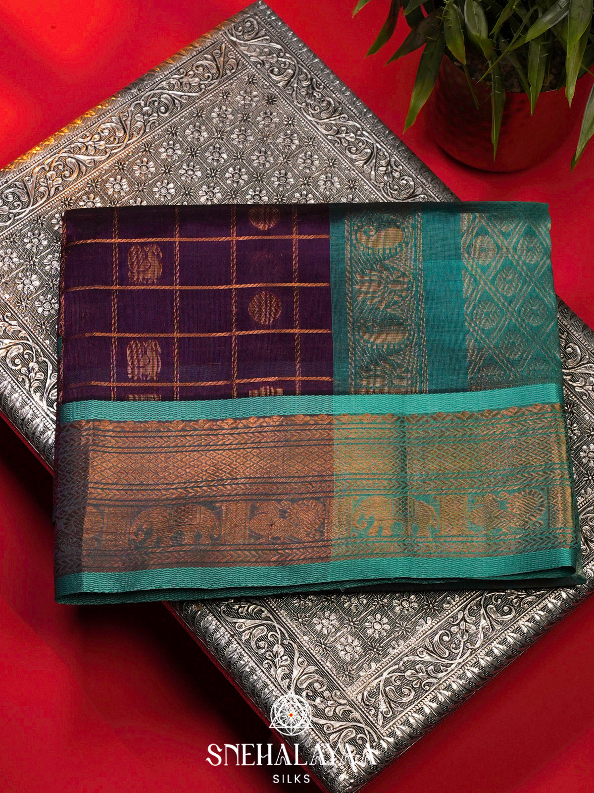 Wine Kanchi Silk Cotton Saree