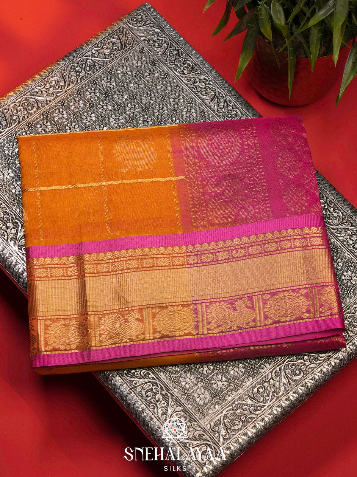 Orange Kanchi Silk Cotton Saree