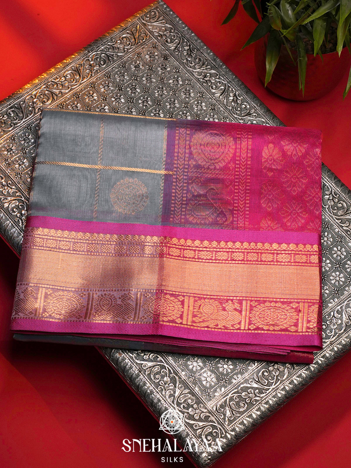 Grey Kanchi Silk Cotton Saree