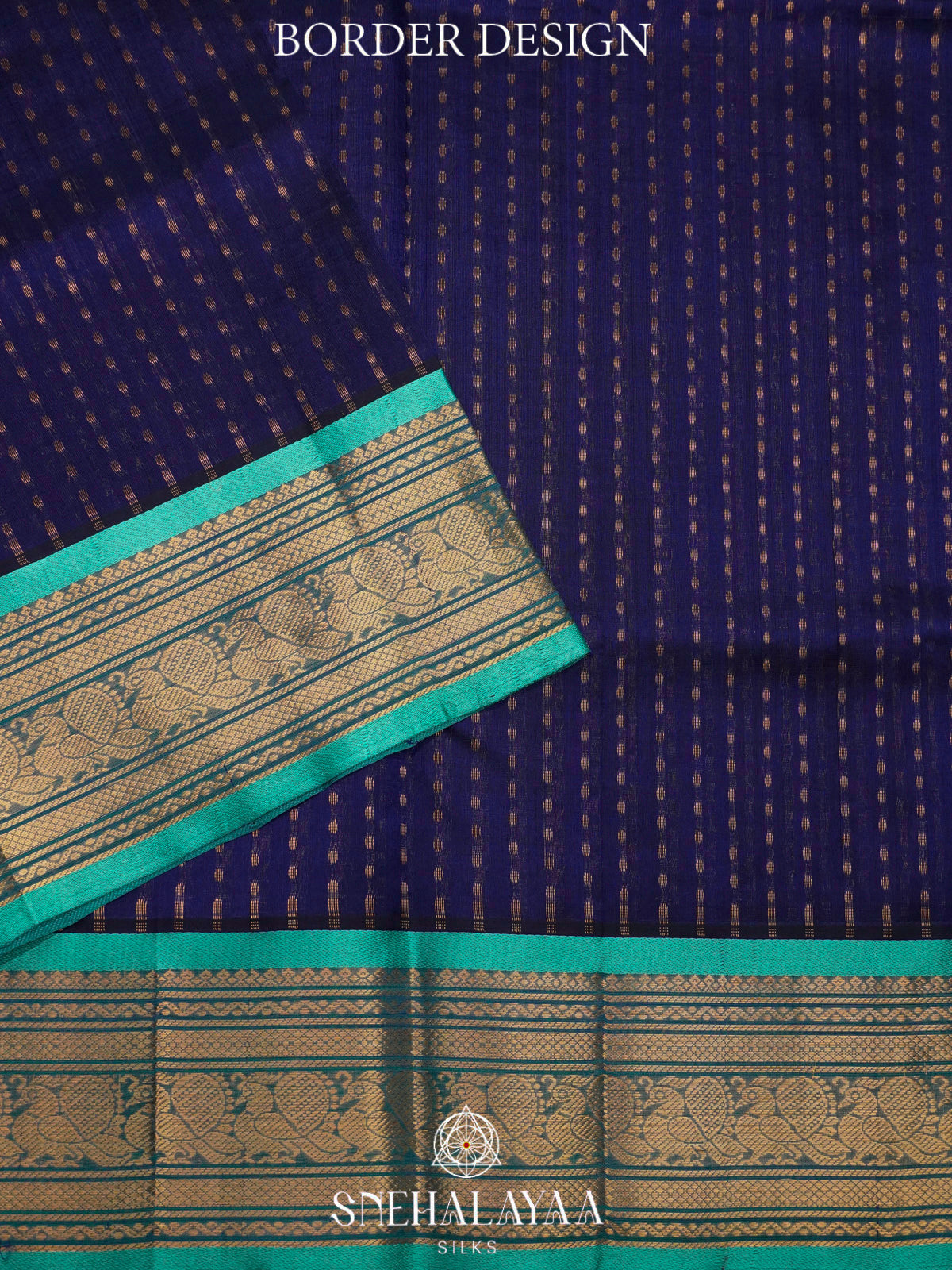 Navy Blue Kanchi Silk Cotton Saree with 1000 Buttas
