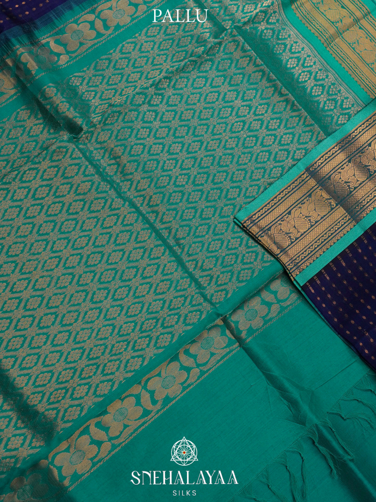 Navy Blue Kanchi Silk Cotton Saree with 1000 Buttas