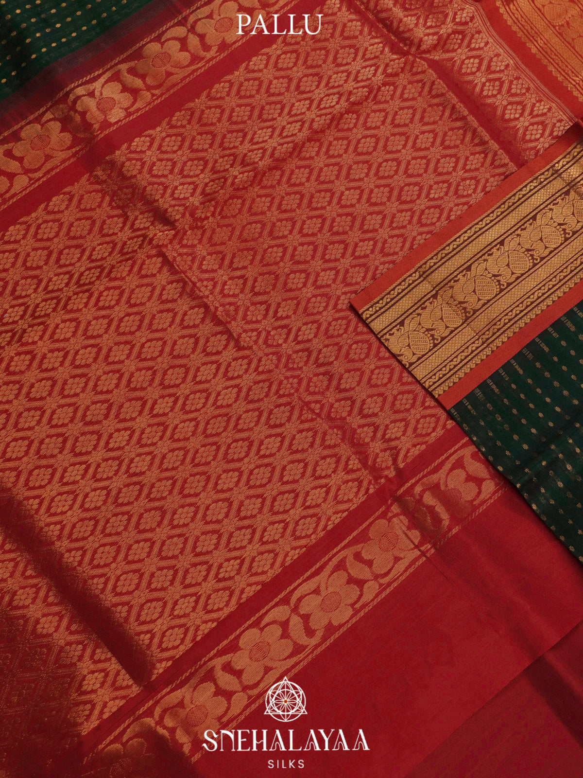 Green Kanchi Silk Cotton Saree with 1000 Buttas