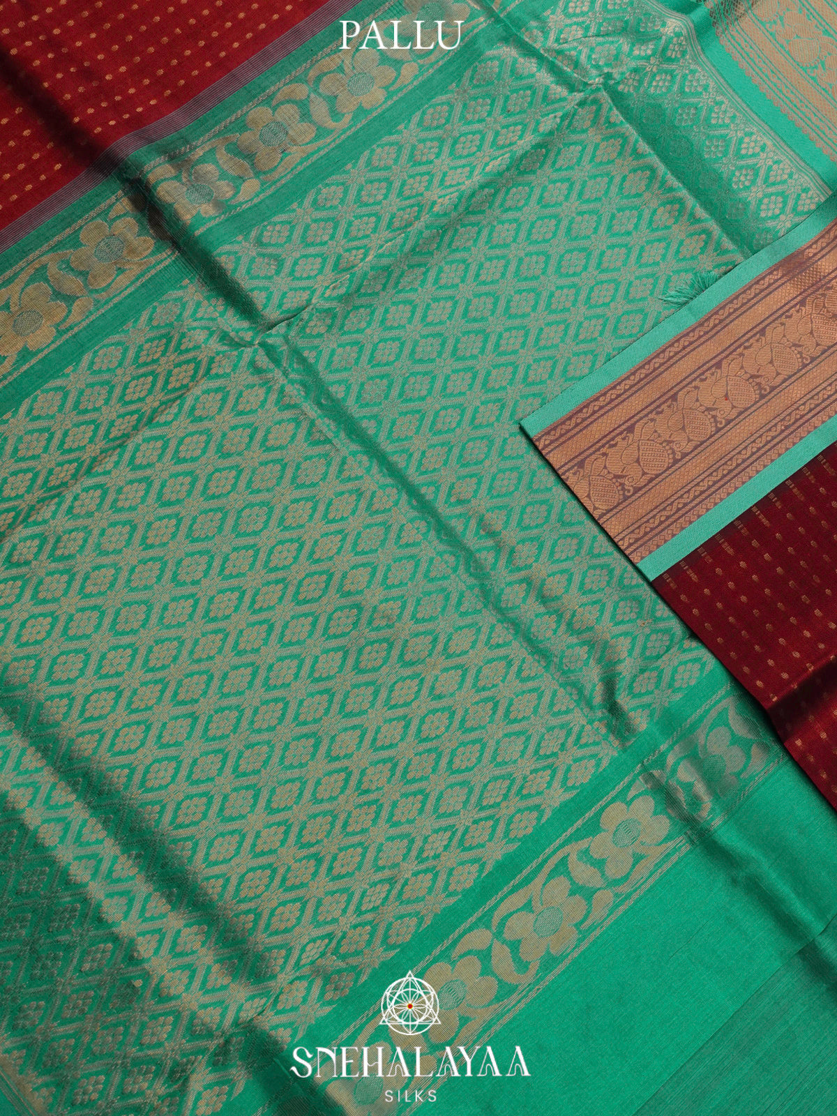 Brick Red Kanchi Silk Cotton Saree with 1000 Buttas